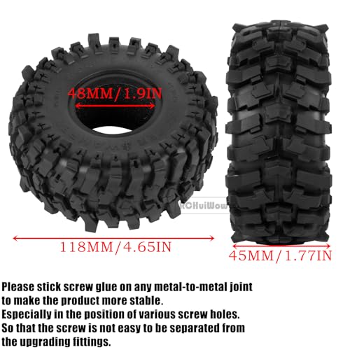 1.9" Beadlock Tires for 1/10 RC Crawler SCX10 SCX10 II SCX10 III TRX4 Red cat GEN7 8 RC 4WD,1.9 Beadlock Tires RC Tires 1.9 Crawler Tires Rubber Tires,4PCS
