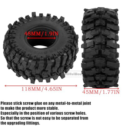 1.9" Beadlock Tires for 1/10 RC Crawler SCX10 SCX10 II SCX10 III TRX4 Red cat GEN7 8 RC 4WD,1.9 Beadlock Tires RC Tires 1.9 Crawler Tires Rubber Tires,4PCS