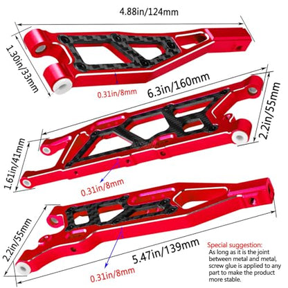 RC Carbon Fibre Suspension Arms Upgrades Part for 1/8 Kraton,Outcast,Notorious 6S BLX,Talion 6S BLX,Front Upper Lower and Rear Swing Arm Set with Pivot Balls Hops up,Red(6PCS)