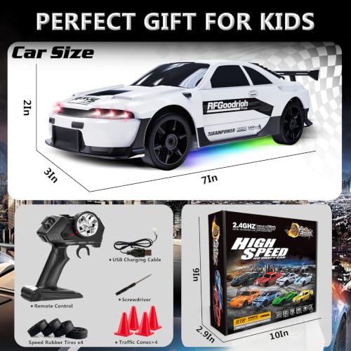 Remote Control Car RC Drift Car 2.4GHz 1:24 4WD 15KM/H High Speed Racing Sport Car with LED Lights Drifting Tire Racing Sport Toy for Adults Boys Girls Kids Gift - color: White