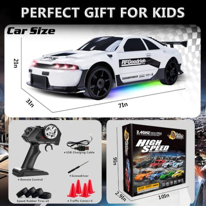 Remote Control Car RC Drift Car 2.4GHz 1:24 4WD 15KM/H High Speed Racing Sport Car with LED Lights Drifting Tire Racing Sport Toy for Adults Boys Girls Kids Gift - color: White