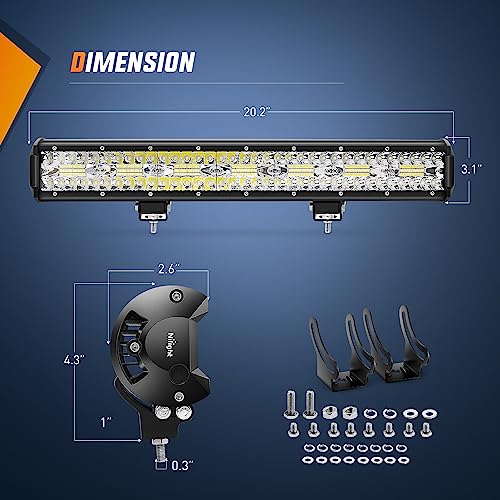 Nilight 20 Inch 420W Triple Row Flood Spot Combo 42000LM Light Bar Driving Boat Led Off Road Lights with Front License Plate Frame Bracket and Switch Wiring Harness Kit - color: 20Inch Lights + Wiring Harness +Bracket
