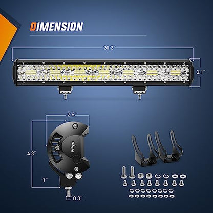 Nilight 20 Inch 420W Triple Row Flood Spot Combo 42000LM Light Bar Driving Boat Led Off Road Lights with Front License Plate Frame Bracket and Switch Wiring Harness Kit - color: 20Inch Lights + Wiring Harness +Bracket