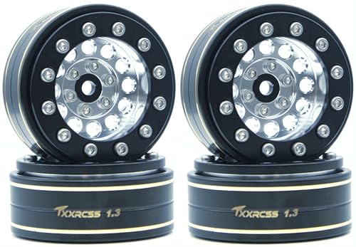 1.3 Beadlock Wheels & Brass Ring Weight 46.5g Adjustable Offset-3mm 1.3 Wheels Hex 7mm for 1/18 1/24 RC Crawlers Upgrade 4Pc YK (Silver Black) - color: Silver Black