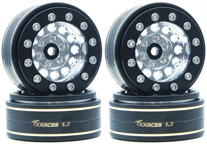 1.3 Beadlock Wheels & Brass Ring Weight 46.5g Adjustable Offset-3mm 1.3 Wheels Hex 7mm for 1/18 1/24 RC Crawlers Upgrade 4Pc YK (Silver Black) - color: Silver Black