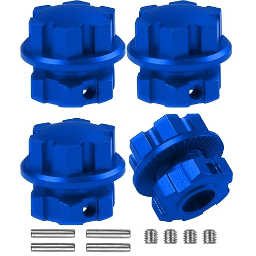 Aluminum 17mm Splined Wheel Hubs Adapter & Nuts #8654 Compatible with Traxxas 1/10 E-Revo 2.0 Maxx & 1/8 Sledge RC Car (Blue) - color: Blue