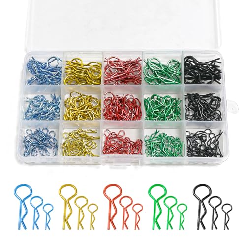 260pcs Universal RC Body Clips Stainless Steel Body Shell Clip R Pins 3 Sizes for All 1/6 1/8 1/10 1/12 1/14 1/18 1/24 Scale HPI Tamiya HSP Exceed RC Car Parts Truck Buggy Shell Replacement