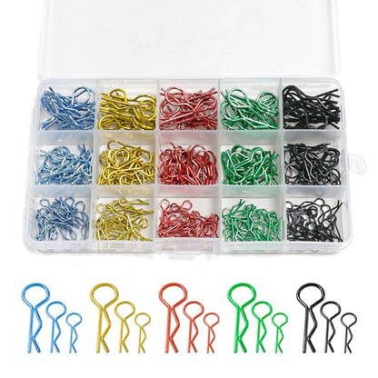 260pcs Universal RC Body Clips Stainless Steel Body Shell Clip R Pins 3 Sizes for All 1/6 1/8 1/10 1/12 1/14 1/18 1/24 Scale HPI Tamiya HSP Exceed RC Car Parts Truck Buggy Shell Replacement