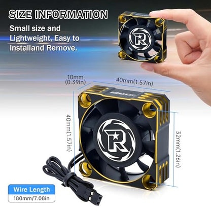 2Pack 40mm Motor Cooling Fan,16000RPM ESC Cooling Fan Fits 56mm 55mm 58mm Diameter Motor for 1/8 1/10 RC Truck Car (Black Gold) - style: 2pack Black Glod