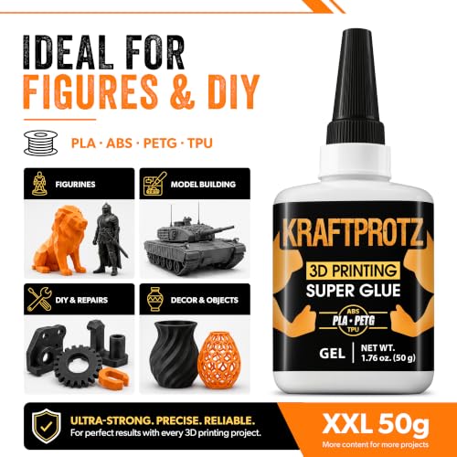 3D Printing Super Glue Gel 1.75 oz - PLA ABS PETG TPU Instant Adhesive | non drip, gap filling, no run adhesive, CA glue, vertical bonds, clear, waterproof, heat resistant, anti-clog cap, PLA, ABS - style: GEL 1.76 Fl.Oz.