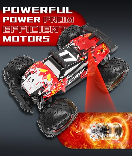 Remote Control Car 26KM/H with Proportional Throttle- 1:18 RC Car | Proportional Throttle, Fast Speed Car with Trubo Button, 2.4GHz Remote Control Off-Road Car for Kids 8-12 with LED Lights - color: Red