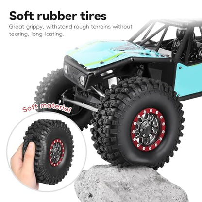 RC Crawler 1.9 Beadlock Wheels and Tires Set for 1/10 Scale Axial SCX10 TRX4 RC4WD Redcat Gen8 Gen7 Rock Crawling All Terrain - color: Red Rims