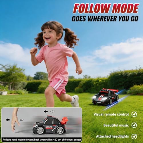 Mini RC Car with Camera, 2.4" Screen FPV Remote Control Car with 8G Card, Rechargeable 360° Drift Kids Small RC Racing Car Dual Control via Remote & App Controlled Vehicles, Follow/Escape/Demo Modes