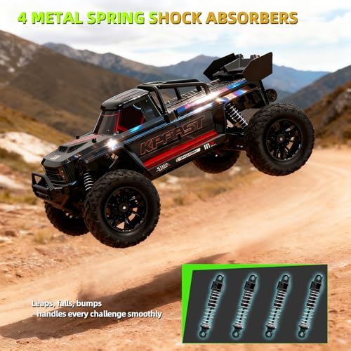 Brushless RC Cars, 1/14 RC Truck, 55km/h High Speed Remote Control Truck | 4X4 Off-Road, IPX4 Waterproof, 2.4GHz Transmitter, 2S/3S LiPo Compatible, Two Batteries 2000mAh
