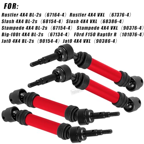 RC Upgrades Part for Stampede Slash Rustler JatO 4X4 VXL/BL-2s,RC #45 Steel CVD Drive Shafts,Harden Front Rear Driveshaft Axles Hops up(4PCS),Replace #9051#9052 Red - color: Red(4pcs)
