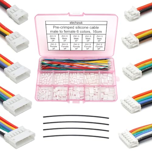 ZH 1.5MM Male Female Connectors and 28AWG Pre-Crimped Silicone Cables kit, ZH1.5 Connector Socket 2/3/4/5/6 Pin Housing JST Adapter Cable Connector with Length of 160mm (6.3inch) Wire Cable