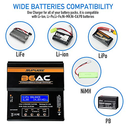 80W Dual RC Battery Charger Discharger for 2-6S Li-ion Life LiHV | 1-15S NiCd NiMH PB Lipo Balance Charger Tamiya/JST/EC3/FUTABA/XT60 Power Supply for RC Car/plane
