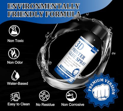 3D Printer Adhesive - 7oz 3D Printer Glue Spray, 3D Printing Accessory, Suitable for All 3D Printer Build Plates, Works with PLA/ABS/PETG/TPU/ASA Filaments, Reduces Warping & Leaves No Residue