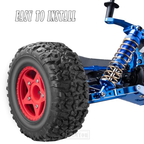 Rc Truck Tires 12mm/14mm/17mm Hex RC Wheels Tires for 1/10 Slash 4×4 2WD,Arrm a Senton,Axia1 Redca t Rc 4wd,w/RC Wheels Hex Detachable Replace Running on Off-Road Tire,Red - color: Red