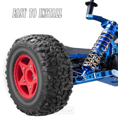 Rc Truck Tires 12mm/14mm/17mm Hex RC Wheels Tires for 1/10 Slash 4×4 2WD,Arrm a Senton,Axia1 Redca t Rc 4wd,w/RC Wheels Hex Detachable Replace Running on Off-Road Tire,Red - color: Red
