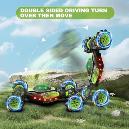 1:12 Scale Gesture Sensing RC Stunt Car for Boys 6-12, 4WD Remote Control Toy with Lights Sound, Best Birthday Gift for Kids, 2.4Ghz Hand Control Drift Cool Birthday Presents - style: 1:12 Green Black