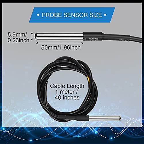 Weewooday 4 Sets DS18B20 Temperature Sensor Module Kit with 1 m/ 3.2 Ft Waterproof Digital Stainless Steel Probe -55 to +125 Degrees Celsius, Compatible with Raspberry Pi