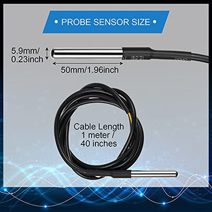 Weewooday 4 Sets DS18B20 Temperature Sensor Module Kit with 1 m/ 3.2 Ft Waterproof Digital Stainless Steel Probe -55 to +125 Degrees Celsius, Compatible with Raspberry Pi