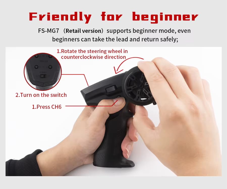 HTLNUZD Flysky FS-MG7 RC Transmitter 7 Channels Professional 2.4GHz Digital System with FS R7D Receiver for RC Car Crawler, Buggy, Cars and Boat