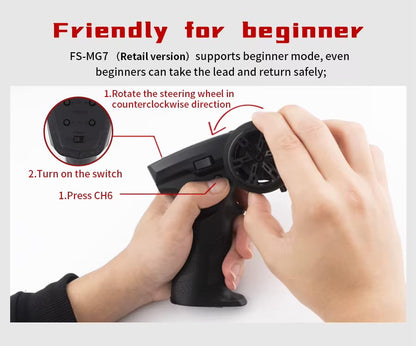 HTLNUZD Flysky FS-MG7 RC Transmitter 7 Channels Professional 2.4GHz Digital System with FS R7D Receiver for RC Car Crawler, Buggy, Cars and Boat