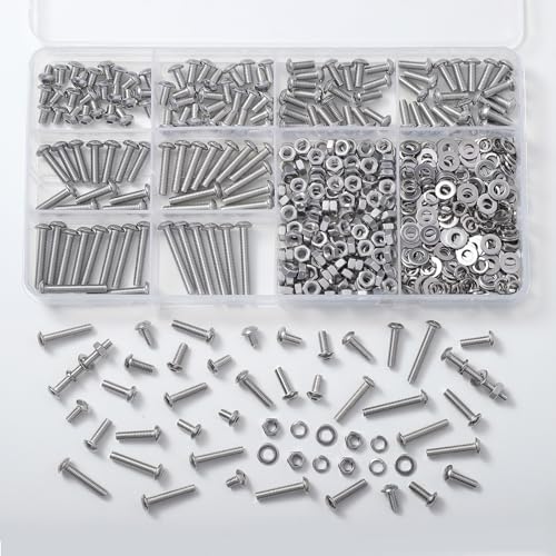 520PCS M4 Bolt Assortment Kit, Hex Socket Button Head Screws Nuts Bolts Washer Assortment Kit 304 Stainless Steel M4 x 6/8/10/12/16/20/25mm - size: M4 520PCS Button SS