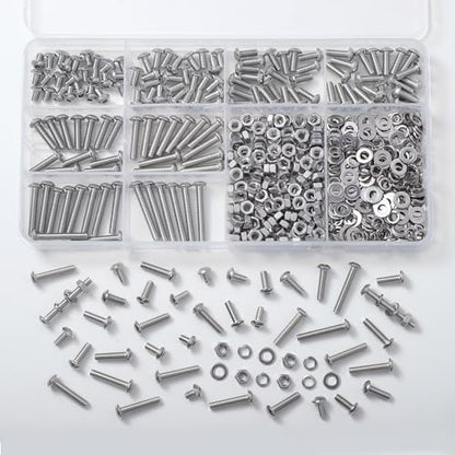 520PCS M4 Bolt Assortment Kit, Hex Socket Button Head Screws Nuts Bolts Washer Assortment Kit 304 Stainless Steel M4 x 6/8/10/12/16/20/25mm - size: M4 520PCS Button SS