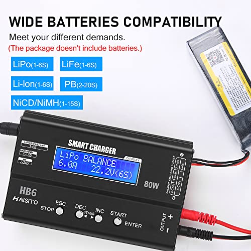 Lipo Charger H B6 RC Charger LiPo Battery Balance RC Car Charger Discharger for LiPo/Li-ion/Life Battery(1-6s) NiMH/NiCd (1-15s) RC Hobby Battery Balance Charger 80W 6A XT-60/JST/Deans Connectors