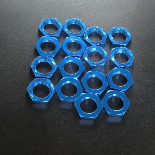 16pcs Aluminum Wheel Nuts 17mm Thread for 1/7 1/8 RC Model Car Trucks Off Road ARRMA 6s Karton Typhon Mojave HSP Redcat Himoto Upgrade Part Blue - color: Blue