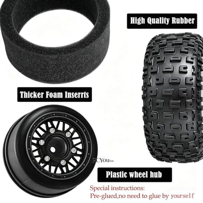 RC Wheels Tires Truck Tires 12mm/14mm/17mm Hex for 1/10 Slash 4×4 4WD 2WD/Axia1/Arrm a Senton/Redca t/Rc4w d,w/RC Wheels Hex Detachable Replace Running on Off-Road Tires,Black - color: Black- (Wheel Tires)