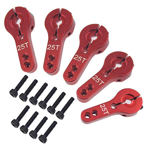 ShareGoo 5PCS Aluminum 25T Servo Horn M3 Threads 25T Steering Arm Compatible with Futaba Savox Xcore HSP TowerPro MG Servo RC Car Truck Buggy Airplane,Red