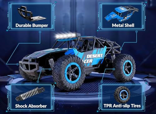RACENT Remote Control Cars for Adults - 1:16 Scale 20kph Fast RC Truck All Terrain Off-Road Monster Truck for Adults with 2 Rechargeable Batteries (Blue) - color: Blue