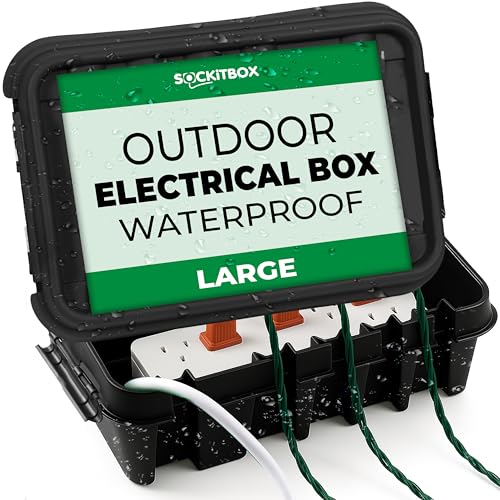 SockitBox – The Original Weatherproof Connection Box – Indoor & Outdoor Electrical Power Cord Enclosure for Timers, Extension Cables, Reels, Transformers, Power Strips, Lights & Tools – Large – Black - color: Black, size: Large