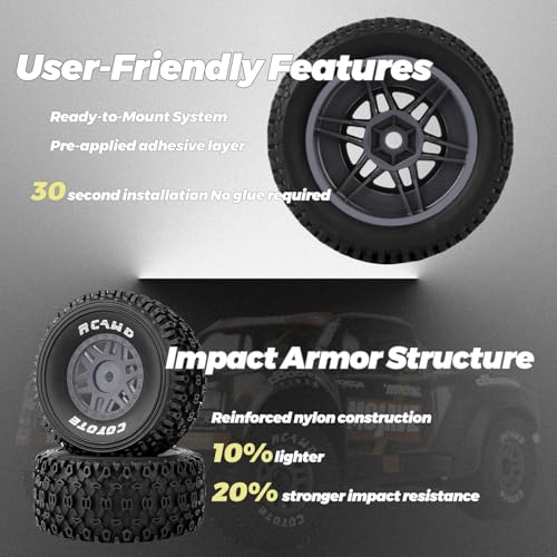 RCAWD Mojave Grom & 1/16 Slash 4X4 Pre-Glued Wheel Tire Sets, Balance Grip & Durability Nylon Rubber 12mm Hex Adapter 4mm for Traxxas & ARRMA Upgrade Parts All Terrain Adaptation 4pcs White - color: White
