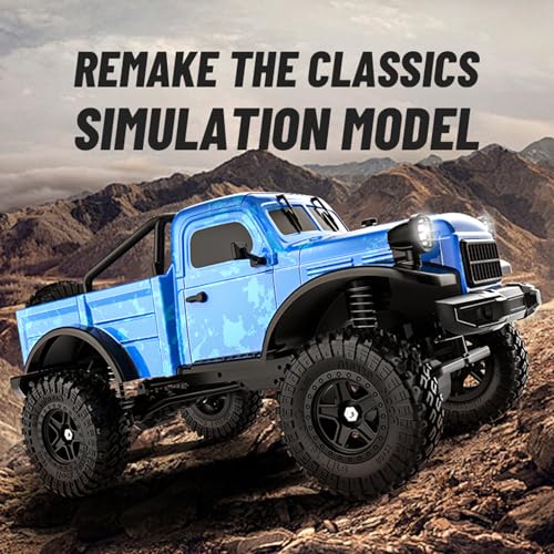 1:18 Scale All Terrain Remote Control Car, 2.4 GHz 4WD RC Rock Crawler with LED Lights, 12KPH Off-Road Pickup Truck Vehicle Toys RTR Gift for Adults - color: Blue, size: 2 Battery