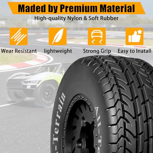 1/10 RC Short Course Truck Rubber Tires & Nylon Rims - 12mm/17mm Hex, Black | All-Terrain Tires and Wheels Compatible with 1/10 Traxxas Slash 4WD 2WD Arrma Senton Axial Losi Redcat RC Buggy, 4-Pack - color: Black