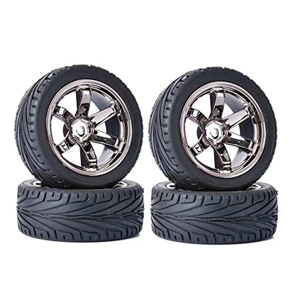 4PCS 1:10 RC Tires and Plastic Wheels Rims for 1/10 Scale On Road Touring Racing Drift Car HSP HPI Tamiya (Gray) - color: Gray