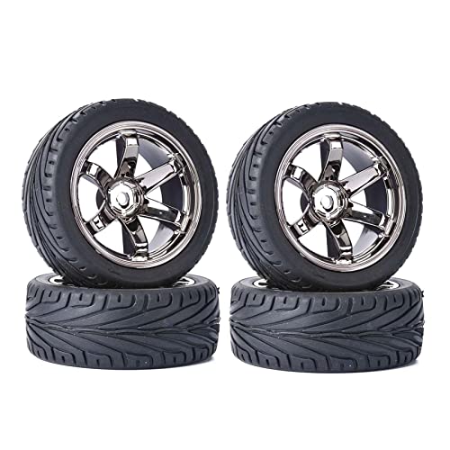 4PCS 1:10 RC Tires and Plastic Wheels Rims for 1/10 Scale On Road Touring Racing Drift Car HSP HPI Tamiya (Gray) - color: Gray