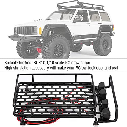 Large Size RC Roof Rack Luggage Carrier with 4 LED Lights, Metal Roof Rack for Axial SCX10 1/10 Scale RC Crawler Car, High Simulation Accessory with Quadrate Lighting (2 red 2 White) - size: 2 red 2 white