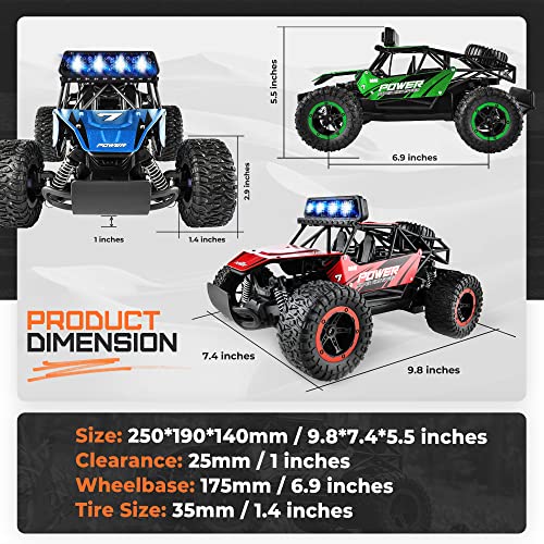 BEZGAR RC Cars for Boys - 1:14 Off Road RC Truck with LED Headlight | 2.4GHz steady wireless signal, shock-absorbing suspension, bright front lamp, fun toy for kids & adult beginners - color: Red