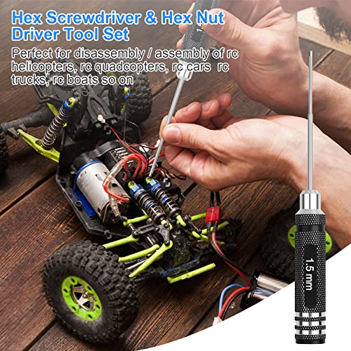 RC Hex Screwdriver Tool Set 16 Pcs Screwdrivers Kit 4 Pcs Hex Driver 8 Pcs Screwdriver 4 Pcs Nut Wrench Repair Tool Kit Socket Screwdrivers for RC Quadcopter Helicopter FPV Drone Car Airplane