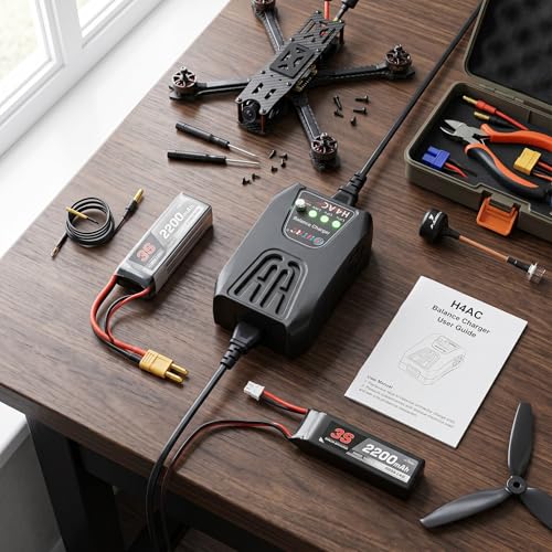 RC Lipo Battery Charger, LED Indicator Auto Shutoff Universal Balance Charger 2A for 2S 3S 4S LiPo LiHV NiMH NiCd Batteries for RC Cars Drones Helicopters