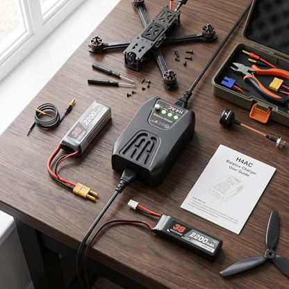 RC Lipo Battery Charger, LED Indicator Auto Shutoff Universal Balance Charger 2A for 2S 3S 4S LiPo LiHV NiMH NiCd Batteries for RC Cars Drones Helicopters