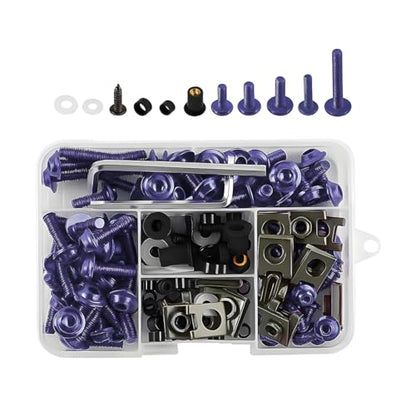 195PCS M5 M6 Motorcycle Fairing Bolt Kits, Stainless Steel Windshield Fairing Screws Fastener, Motorbike Windscreen Bolts Nut Clips Kit, Universal for Dirt Bike Scooters Motocross (Purple) - color: Purple