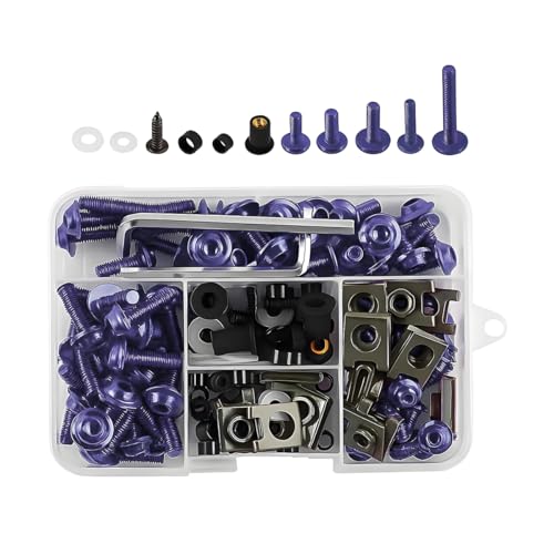 195PCS M5 M6 Motorcycle Fairing Bolt Kits, Stainless Steel Windshield Fairing Screws Fastener, Motorbike Windscreen Bolts Nut Clips Kit, Universal for Dirt Bike Scooters Motocross (Purple) - color: Purple