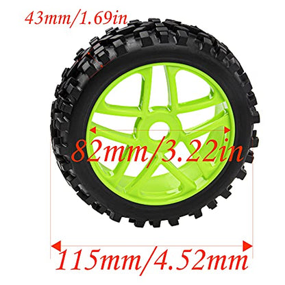 17mm Hub 4.52''OD Rubber Tires & Plastic Wheel Rim with Foam Compatible with 1/8 Scale Arrma Python HSP Redcat Kyosho ExceedRC Traxxas Losi HPI XTR Badlands Off-Road RC Buggy (Green)